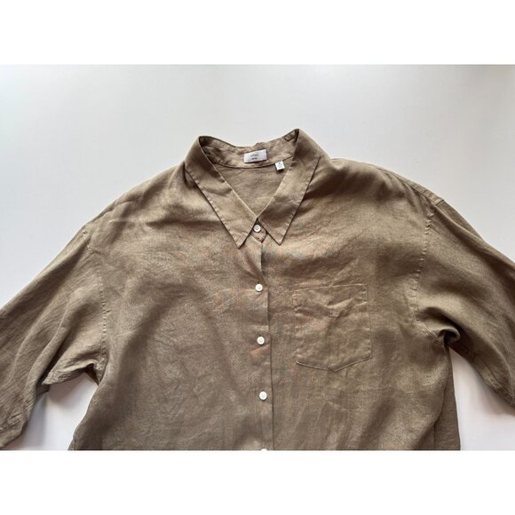 Aritzia WILFRED Sundried Olive Green 100% Linen Relaxed Button-Up Shirt, Size M - Picture 7 of 16